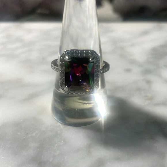 Large Mystic Topaz Ring 925 sterling silver size 9 - Picture 7 of 7